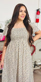 Ditsy Leopard Print Smocked Midi Dress