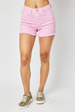 JB (CURVY) LT PINK FRAYED HEM SHORTS