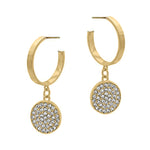 Round Pave Stone, Metal Hoop Dangle Earring