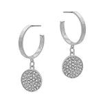 Round Pave Stone, Metal Hoop Dangle Earring