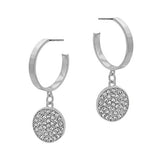 Round Pave Stone, Metal Hoop Dangle Earring
