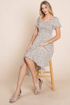 Ditsy Leopard Print Smocked Midi Dress