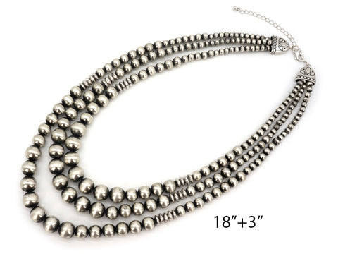 3 Layered Various Size Navajo Pearl Necklace