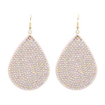 Rhinestone Tear Drop PU Leather Earring