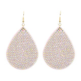 Rhinestone Tear Drop PU Leather Earring