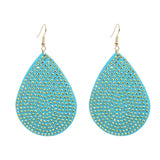 Rhinestone Tear Drop PU Leather Earring
