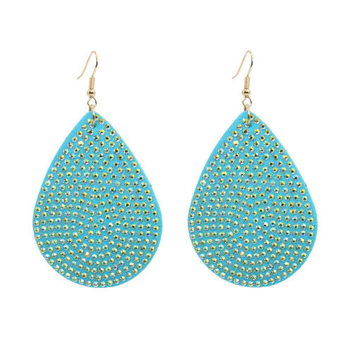 Rhinestone Tear Drop PU Leather Earring