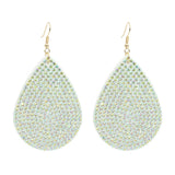 Rhinestone Tear Drop PU Leather Earring