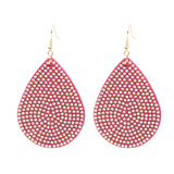 Rhinestone Tear Drop PU Leather Earring