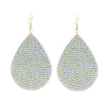 Rhinestone Tear Drop PU Leather Earring