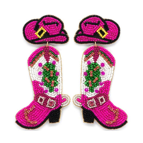 Cowgirl Boots & Hat Seed Beads Post Earrings