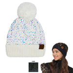 C.C Sequin Fur Pom Beanie