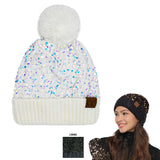 C.C Sequin Fur Pom Beanie