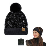 C.C Sequin Fur Pom Beanie