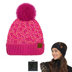 C.C Sequin Fur Pom Beanie