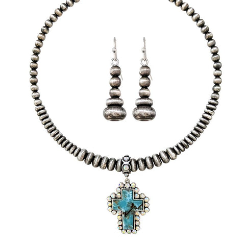 Western Navajo Pearl Wire Necklace & Earrings Set