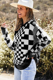 Checkered Drop Shoulder Round Neck Sweater