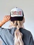 3 Up Baseball DTF Printed Black & White Foam Trucker Hat