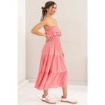 STRAPLESS Swiss-Dot Ruffle Midi Dress