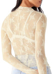 Lace Mock Neck Long Sleeve Blouse