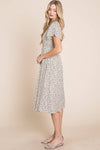 Ditsy Leopard Print Smocked Midi Dress