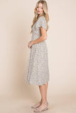 Ditsy Leopard Print Smocked Midi Dress