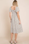 Ditsy Leopard Print Smocked Midi Dress