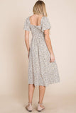 Ditsy Leopard Print Smocked Midi Dress