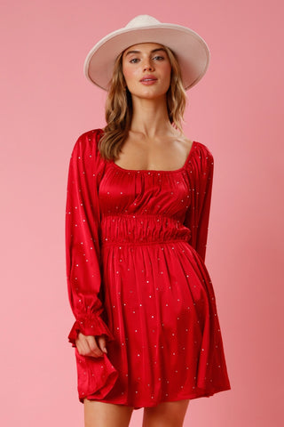 Satin Rhinestone Mini Dress