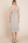 Ditsy Leopard Print Smocked Midi Dress