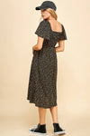 Ditsy Leopard Print Smocked Midi Dress