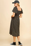 Ditsy Leopard Print Smocked Midi Dress