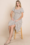 Ditsy Leopard Print Smocked Midi Dress