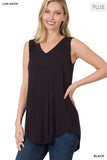 CURVY LUXE RAYON SLEEVELESS V-NECK TOP