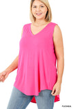 CURVY LUXE RAYON SLEEVELESS V-NECK TOP
