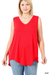 CURVY LUXE RAYON SLEEVELESS V-NECK TOP