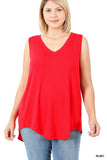 CURVY LUXE RAYON SLEEVELESS V-NECK TOP