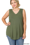 CURVY LUXE RAYON SLEEVELESS V-NECK TOP