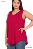 CURVY LUXE RAYON SLEEVELESS V-NECK TOP