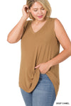 CURVY LUXE RAYON SLEEVELESS V-NECK TOP