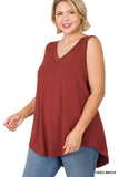 CURVY LUXE RAYON SLEEVELESS V-NECK TOP