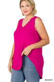 CURVY LUXE RAYON SLEEVELESS V-NECK TOP
