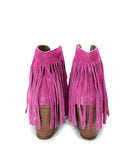 Amos Fringe Ankle Bootie in Magenta Suede