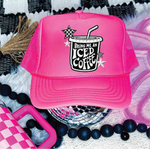 Iced Coffee DTF Printed Neon Pink Trucker Hat