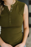 Everyday Edge Knit Henley Tank in Camo Green