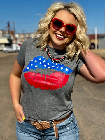 Patriotic Lips In Ink On Tee