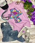 Callie Ann Stelter Purple Floral Cross Tee