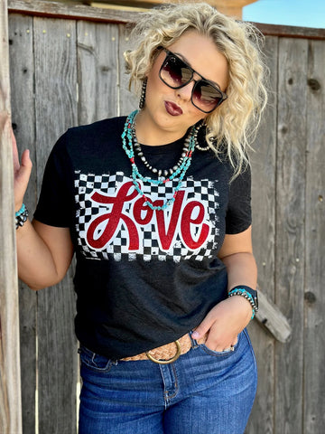 GLITTERED LOVE CHECKERBOX TEE