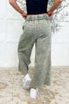 In or Out Wide Leg Cropped Pants Lt Olive
