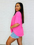 Just a Casual Girly V-Neck Basic Tee in Pink Paradise